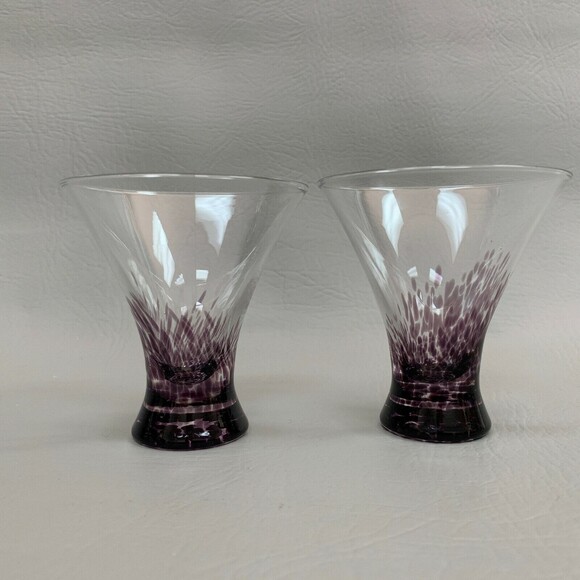Cordial Glass Glasses Speckled Purple 3 1/2" Lot of 2 - Picture 3 of 6